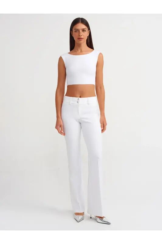 20869 Kayık Yaka Crop Top-Beyaz - Beyaz - 3