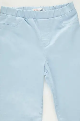Kız Çocuk Basic Dokuma Tayt Pantolon - Mavi-BE304 - 3