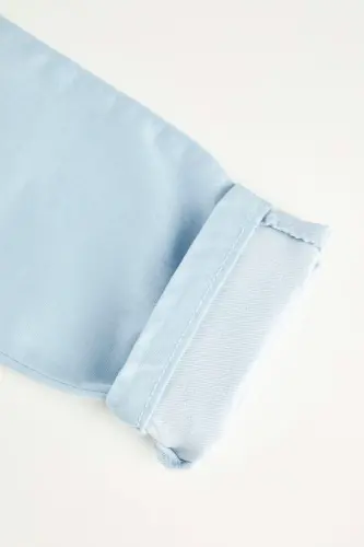 Kız Çocuk Basic Dokuma Tayt Pantolon - Mavi-BE304 - 5