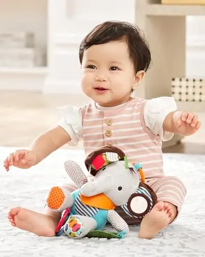 Skip Hop Bandana Buddies Baby Activity and Teething Toy with Multi-Sensory Rattle and Textures,Elephant,(Pack of 12) - 4