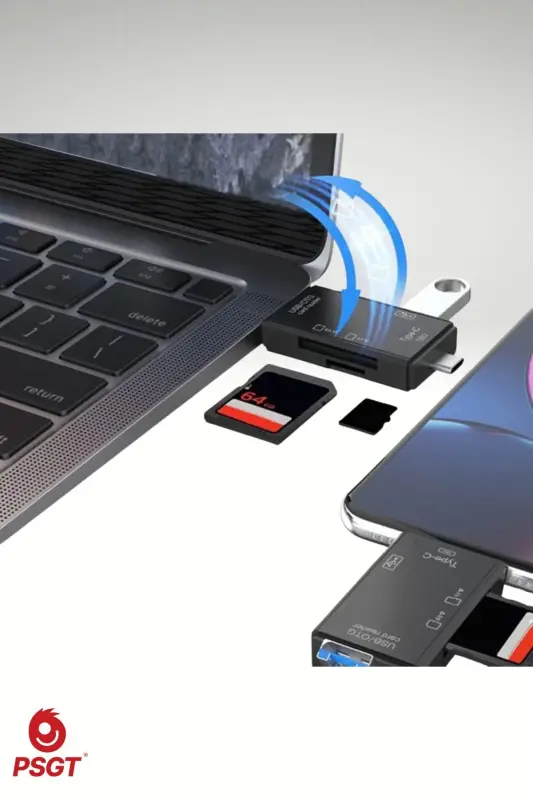 6 in 1 OTG USB kart okuyucu USB0,3 type-c/TF/SD hafıza kartı Laptop aksesuarları adaptörü - kart okuyucu Siyah - 2
