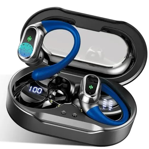 Wireless Earbuds, 2026 Bluetooth 5.4 Headphones Sport, 50Hrs HiFi Stereo Deep Bass Over-Ear buds with ENC Noise Cancelling Mic, IP7 Waterproof & LED Display Earphones with Earhooks for Workout/Running - 1