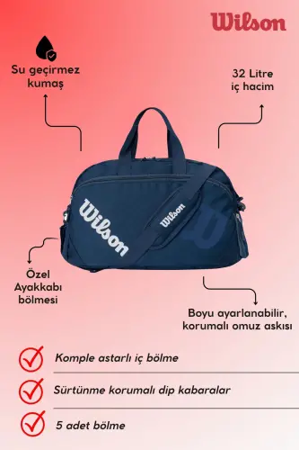 Lisanslı Unisex Su Geçirmez Gym Fitness Spor ve Seyahat Çantası El Valizi - Lacivert Renk - 7