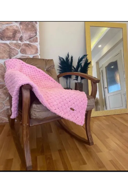 El Örgüsü Puffy Bebek Kışlık Battaniye - Pembe - 1