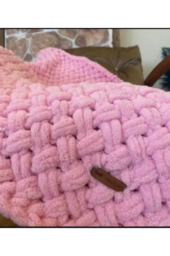 El Örgüsü Puffy Bebek Kışlık Battaniye - Pembe - 2
