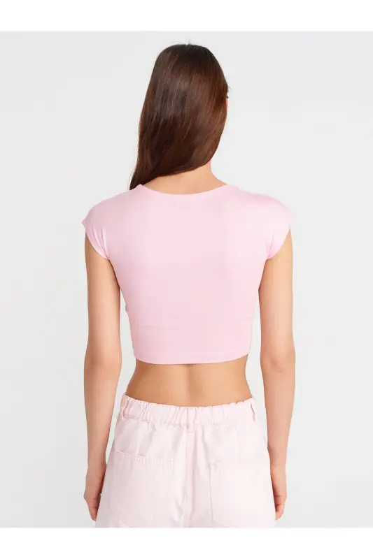30528 Pamuk ve Modal Karışımlı Crop Top-Toz Pembe - Toz Pembe - 2