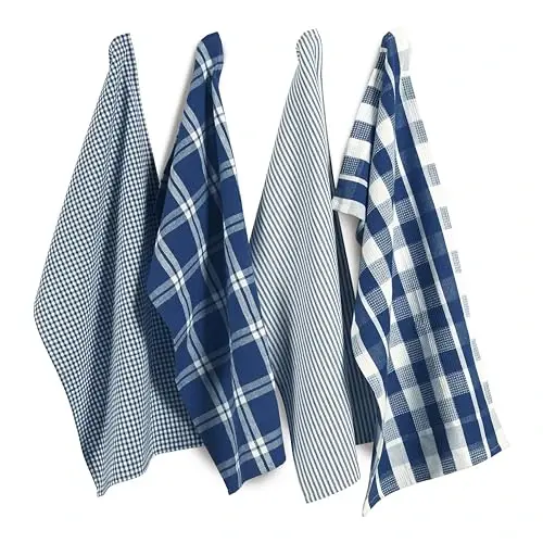 LANE LINEN 100% Cotton Kitchen Dish Cloths, Ultra Soft Absorbent Quick Drying Dish Towels, Multiweave Wash Cloths Dish Towel Sets, 13x28 Inches, 4 Pack - Navy - LANE LINEN