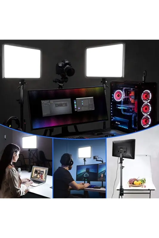Megalux Profesyonel Fotoğraf Ve Video Için Çekim Işığı Ring Lıght Stüdyo 18 Inç +2,1 Metre Tripod - KARE SİYAH 18 - 5