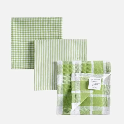 LANE LINEN 100% Cotton Kitchen Dish Cloths, Ultra Soft Absorbent Quick Drying Dish Towels, Multiweave Wash Cloths Dish Towel Sets, 12x12 Inches, 12 Pack - Sage Green - 2