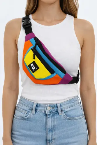 Trend Unisex Retro Renkli iki Bölmeli Bel Ve Omuz Çantası Su Geçirmez Spor ve Günlük - Çok Renkli - ALYA (1)