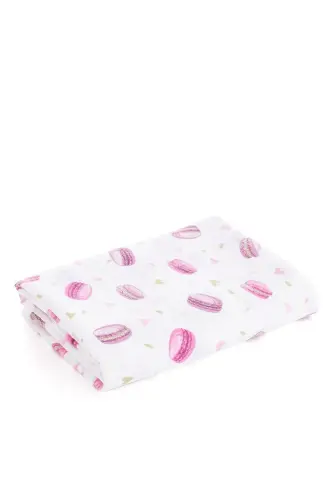 Müslin Bezi Örtü Makaron Desen - Pembe 120x120 Cm + 4 Adet Ağız Mendili - PEMBE - CALINE BABY (1)