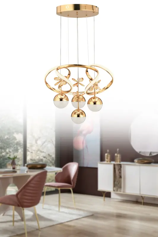 Ramen Kumandalı Gold Sarkıt 3 Renk Led Modern Ledli Avize - Sarı001 - 11