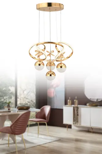 Ramen Kumandalı Gold Sarkıt 3 Renk Led Modern Ledli Avize - Sarı001 - 5