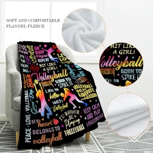 Jekeno Volleyball Blanket Gifts for Kids Teens, Volleyball Stuff Party Decorations for Lovers Team Gifts, Volleyballs Print Throw Blanket Couch Bed Sofa Travelling for Grils Boys Sports - 2