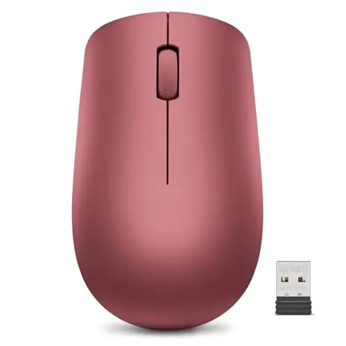 Lenovo 530 Full Size Wireless Computer Mouse for PC, Laptop, Computer with Windows - 2.4 GHz Nano USB Receiver - Ambidextrous Design - 12 Months Battery Life - Cherry Red - 1