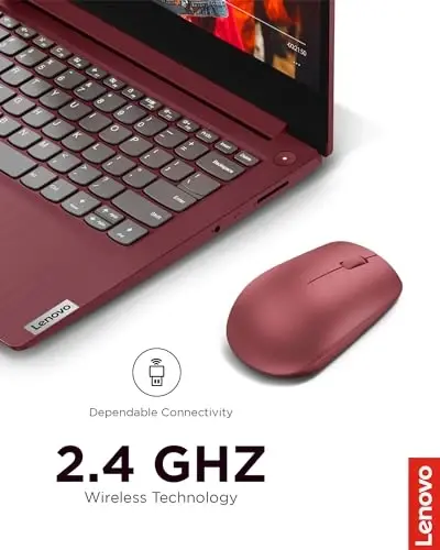 Lenovo 530 Full Size Wireless Computer Mouse for PC, Laptop, Computer with Windows - 2.4 GHz Nano USB Receiver - Ambidextrous Design - 12 Months Battery Life - Cherry Red - 2
