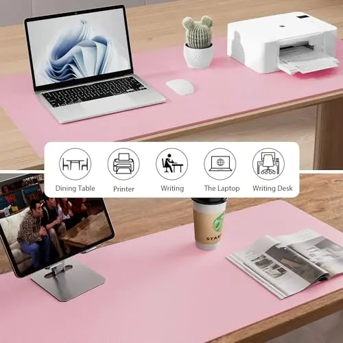 Aothia Faux Leather Desk Mat - Non-Slip PU Leather Desk Blotter, Waterproof Writing Surface, Large Desk Pad for Office & Home (Fairy Pink, 55