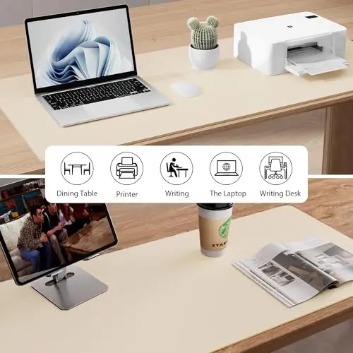 Aothia Faux Leather Desk Mat - Non-Slip PU Leather Desk Blotter, Waterproof Writing Surface, Large Desk Pad for Office & Home (Beige, 55