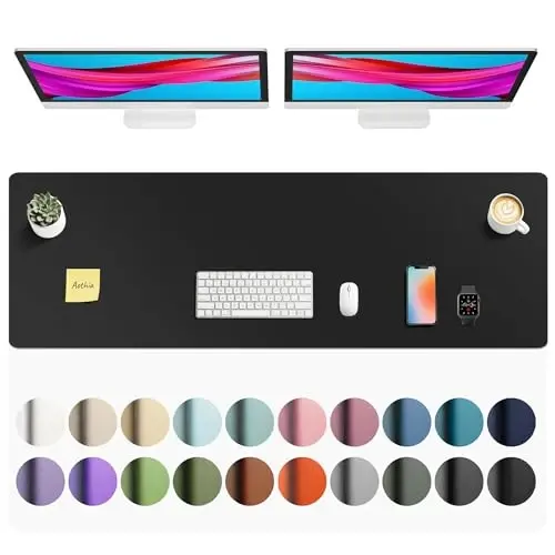 Aothia Faux Leather Desk Mat - Non-Slip PU Leather Desk Blotter, Waterproof Writing Surface, Large Desk Pad for Office & Home (Black, 55