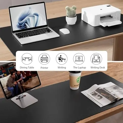 Aothia Faux Leather Desk Mat - Non-Slip PU Leather Desk Blotter, Waterproof Writing Surface, Large Desk Pad for Office & Home (Black, 55