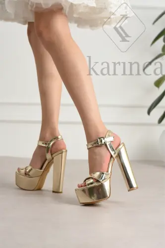 7-9600 16cm Platformlu Parlak Ayna Deri Ayakkabı - Gold Ayna - 5