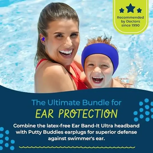 Earvolution Ear Band-It Ultra Swimming Headband & Floating Putty Buddies Silicone Ear Plugs Bundle, Doctor-Invented Waterproof System for Ear Tubes & Swimmer's Ear Prevention - Black - Large - EARVOLUTION (1)