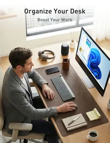 Aothia Faux Leather Desk Mat - Large Mouse Pad, Non-Slip PU Leather Blotter, Waterproof Writing Surface for Office and Home (Coffee 55
