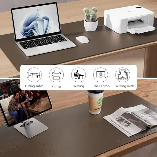 Aothia Faux Leather Desk Mat - Large Mouse Pad, Non-Slip PU Leather Blotter, Waterproof Writing Surface for Office and Home (Coffee 55