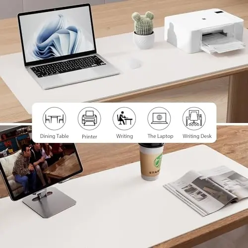 Aothia Faux Leather Desk Mat - Non-Slip PU Leather Desk Blotter, Waterproof Writing Surface, Large Desk Pad for Office & Home (Off-White, 55