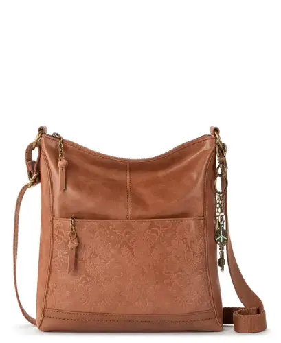 Women's Lucia Leather Crossbody Bag - Tobacco Floral Emboss - 1