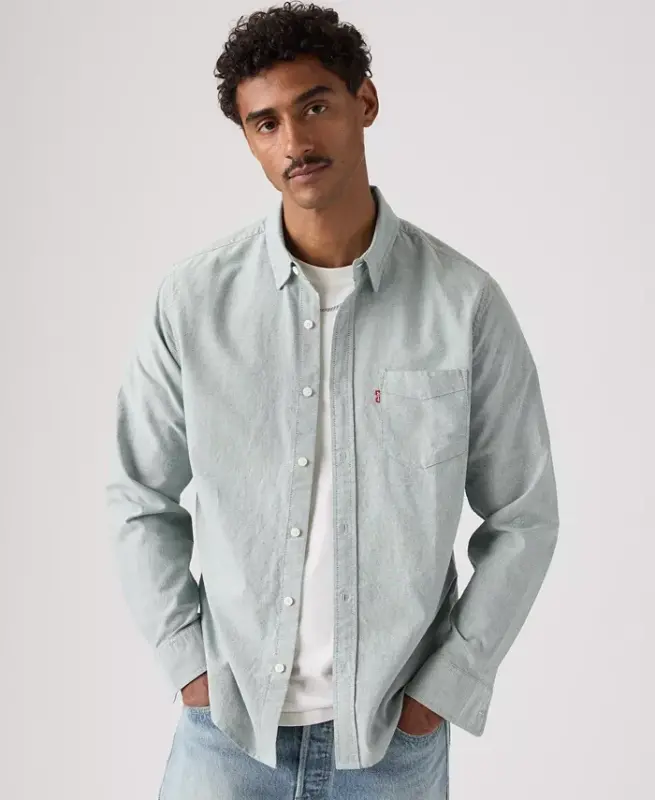 Men's Classic Pocket Regular-Fit Long-Sleeve Shirt - Dusty Mint - 6