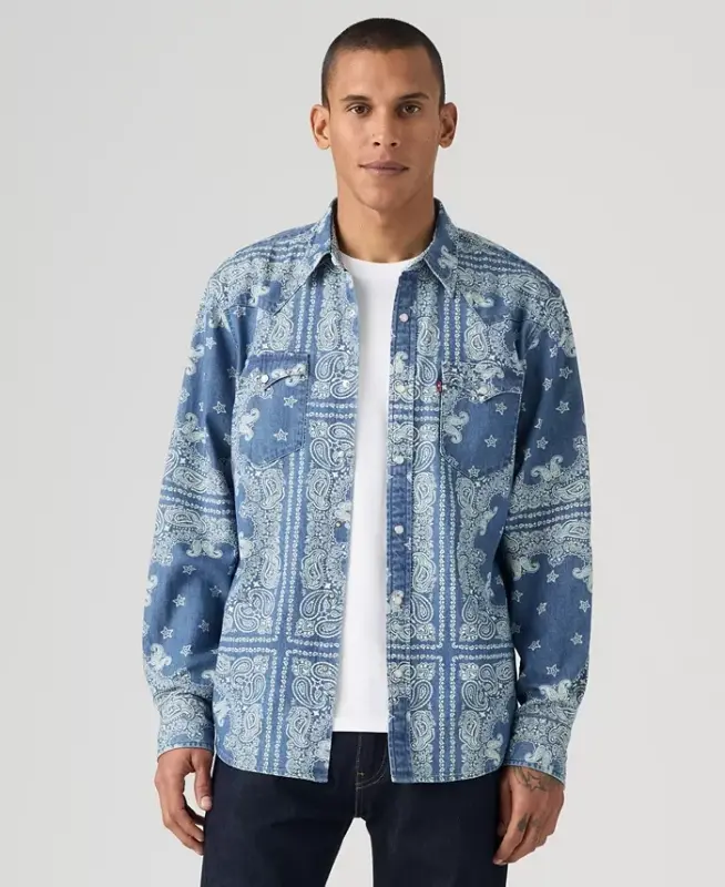 Men's Classic-Fit Western Shirt - Ensign Blue - 5