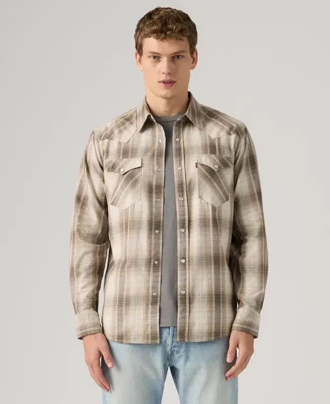 Men's Classic-Fit Western Shirt - Beige plaid - 1