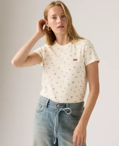 Women's The Perfect Crew Neck Cotton T-Shirt - Maja Ditsy Egret - 4