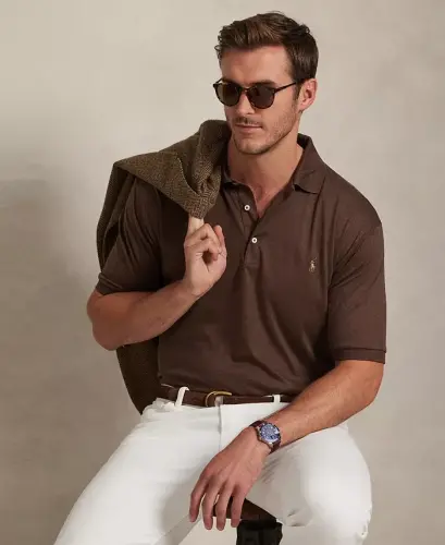 Men's Big & Tall Solid Polo Shirt - Nutmeg Brown Heather 