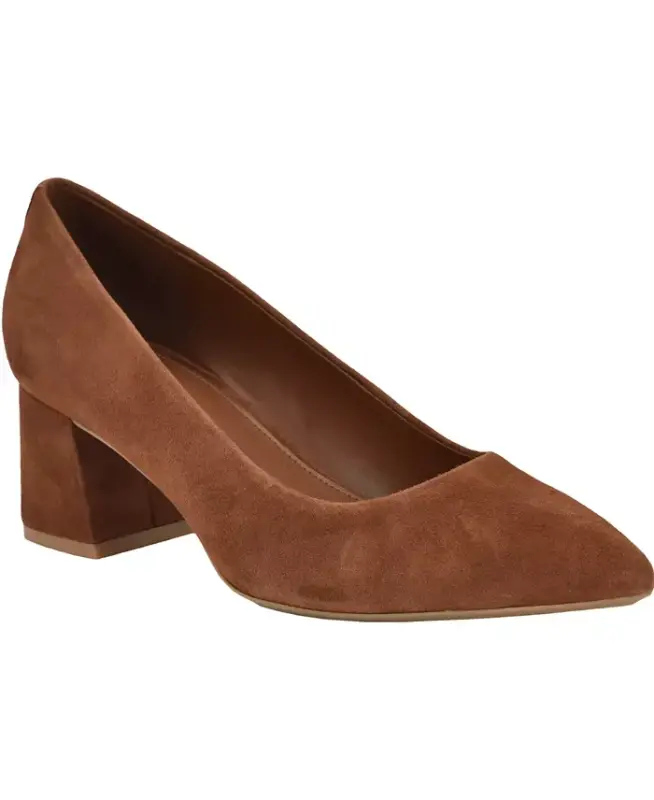 Women's Lenott Pointy Toe Block Heel Pumps - Dark Natural Suede - CALVIN KLEIN