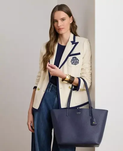 Faux-Leather Large Reversible Tote Bag - Navy/Stripe - 10