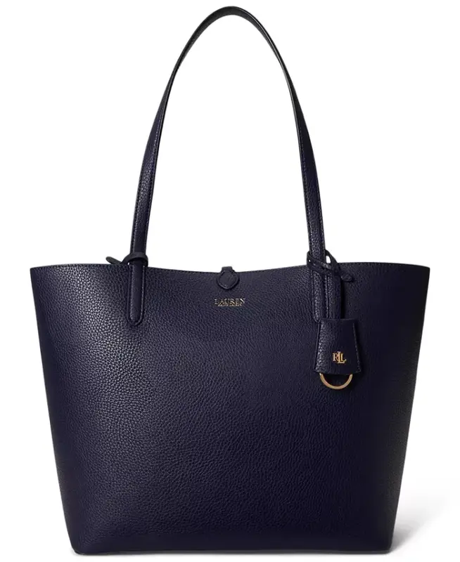 Faux-Leather Large Reversible Tote Bag - Navy/Stripe - 12