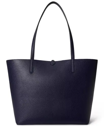 Faux-Leather Large Reversible Tote Bag - Navy/Stripe - 14