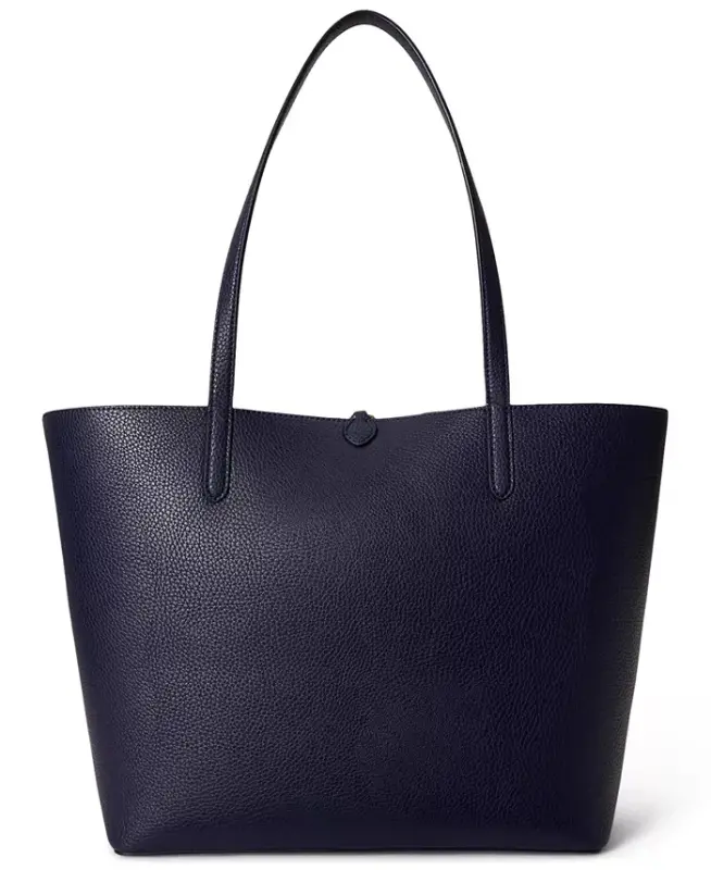 Faux-Leather Large Reversible Tote Bag - Navy/Stripe - 14