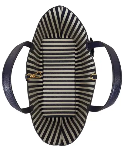 Faux-Leather Large Reversible Tote Bag - Navy/Stripe - 15