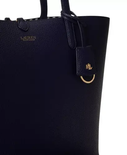 Faux-Leather Large Reversible Tote Bag - Navy/Stripe - 16