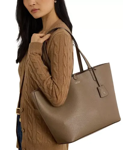 Faux-Leather Large Reversible Tote Bag - Rider Geo/Taupe Brown - 9