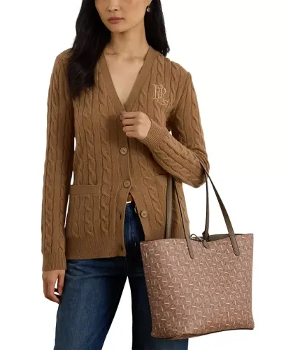 Faux-Leather Large Reversible Tote Bag - Rider Geo/Taupe Brown - 10