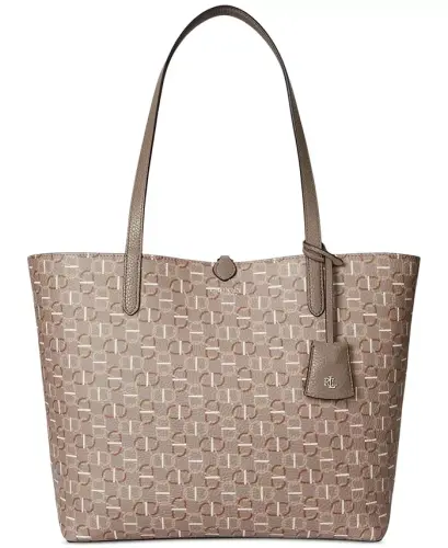 Faux-Leather Large Reversible Tote Bag - Rider Geo/Taupe Brown - 12