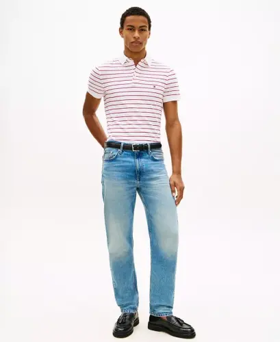 Men's Iconic 1985 Slim-Fit Polo Shirt - White / Medium Red - 2