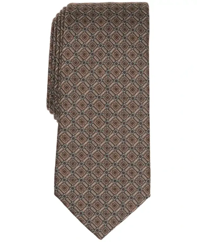 Men's Salton Geo-Pattern Tie, Exclusively at Modazone - Brown - 1