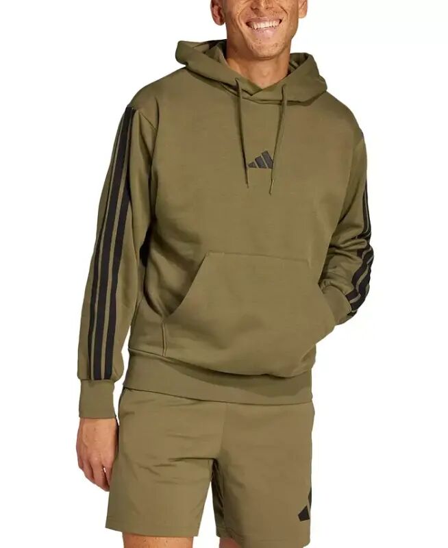 Men's Essential Three-Stripes Fleece Hoodie - Olive Strata/Black - ADIDAS