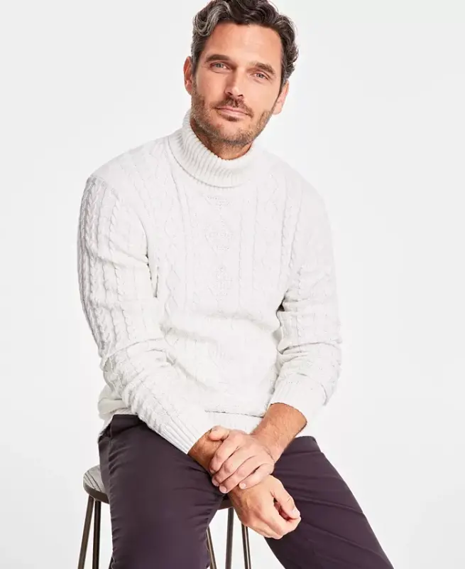 Men's Chunky Turtleneck Sweater, Created for Modazone - Light Gray - 1