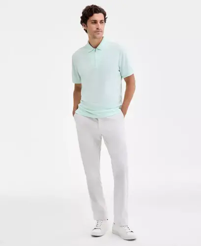 Men's Ottoman Short Sleeve Textured Quarter-Zip Polo Shirt, Exclusively at Modazone - Buttermint 